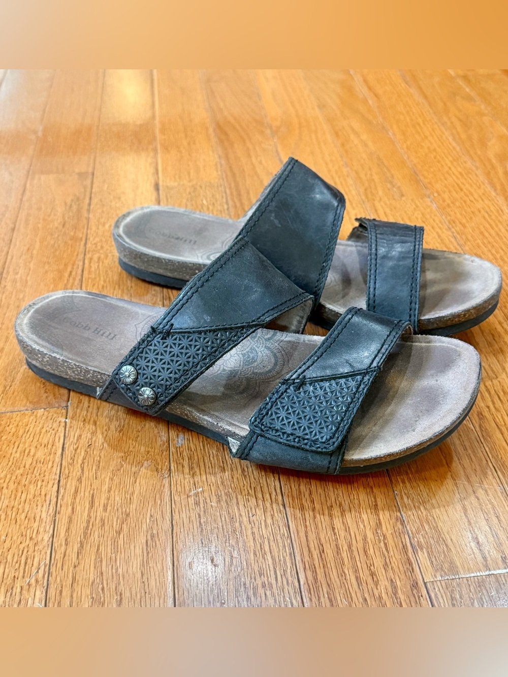 Cobb Hill Women’s 10 Trinity Leather Slides Sandals Comfort Double Straps Cork